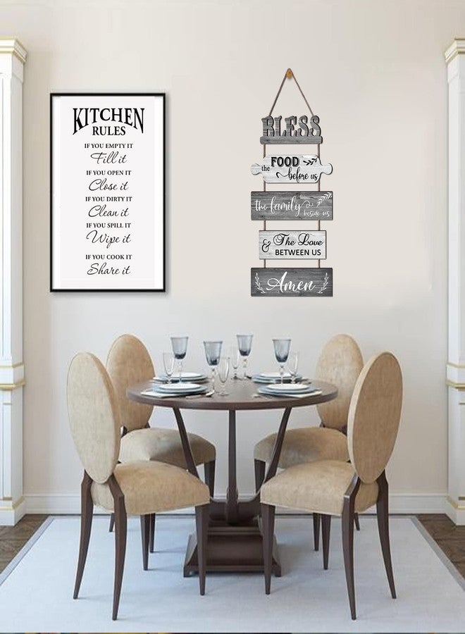 Buecasa Bless the Food Before Us Farmhouse Kitchen Wall Decor - Dining Room Decorations Collage Wall Art in White Grey Color - Wooden Rustic 5pcs Roped Wall Sign 13x24 Inches Vertical - Image 3